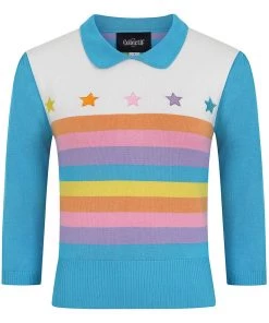 Collectif Rigel Rainbow Star 60's Truitje Top Multi Colour New In