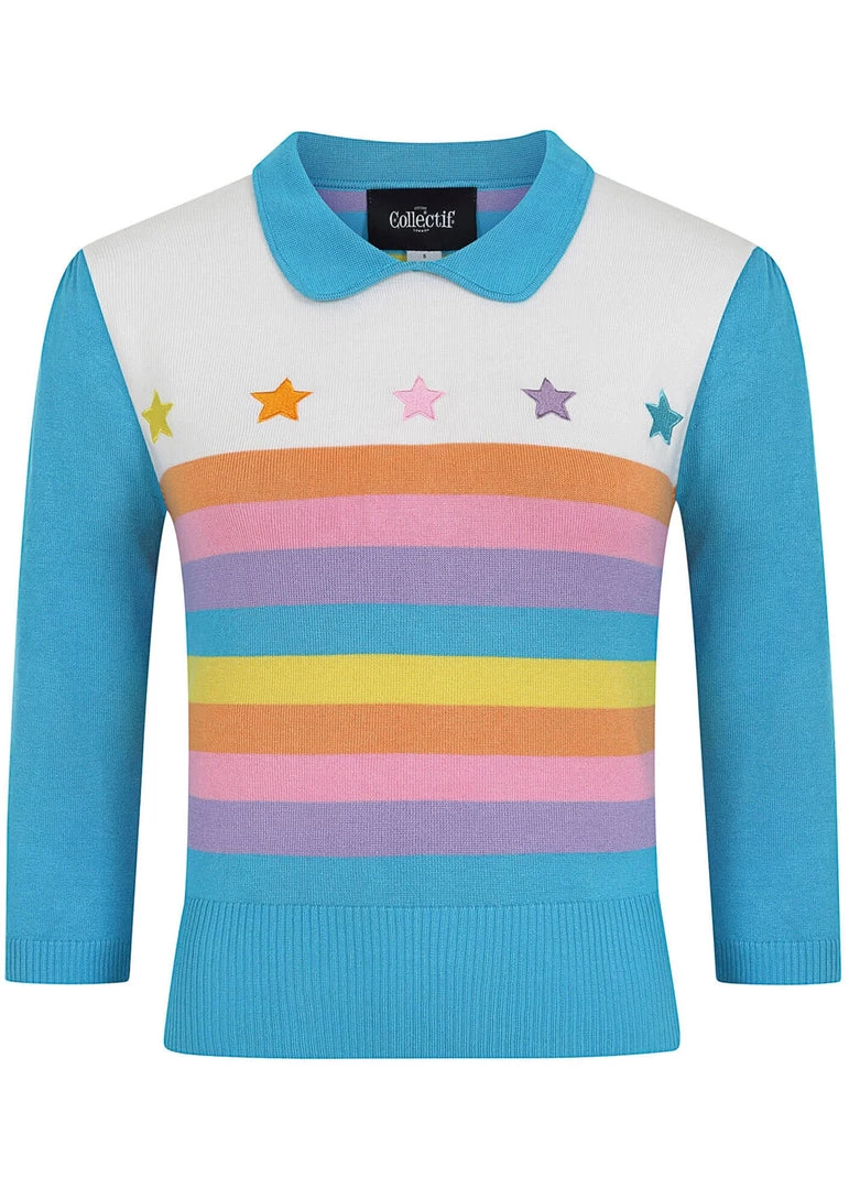 Collectif Rigel Rainbow Star 60's Truitje Top Multi Colour New In