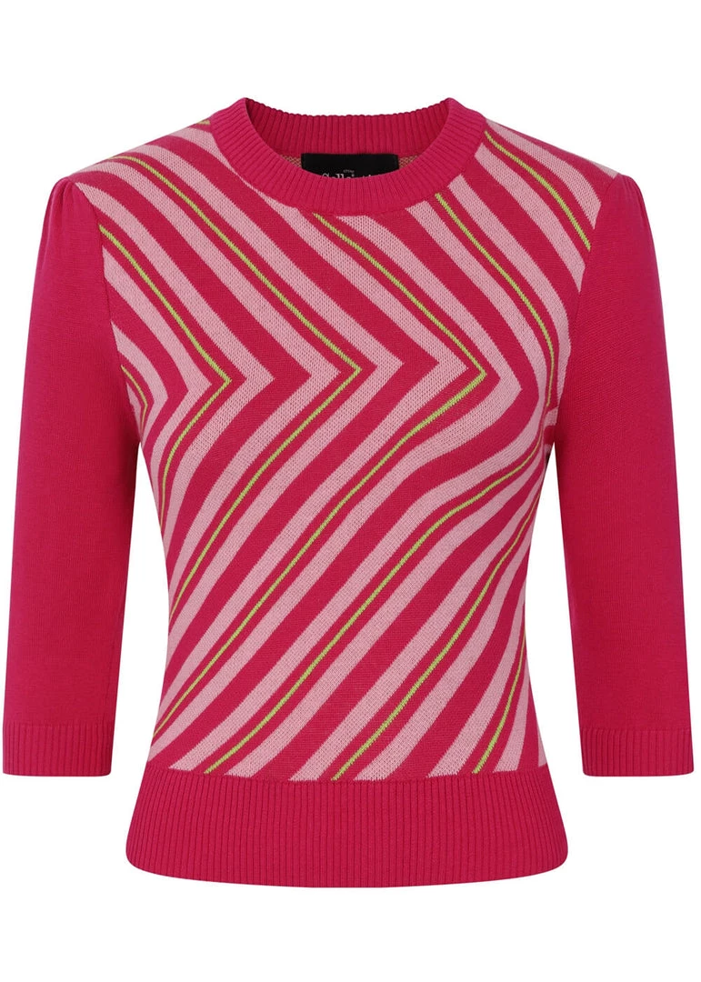 Collectif Christie V-Stripe 40's Top Raspberry Pink New In