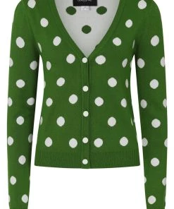 Collectif Violet Painted Polka50's Cardigan Green