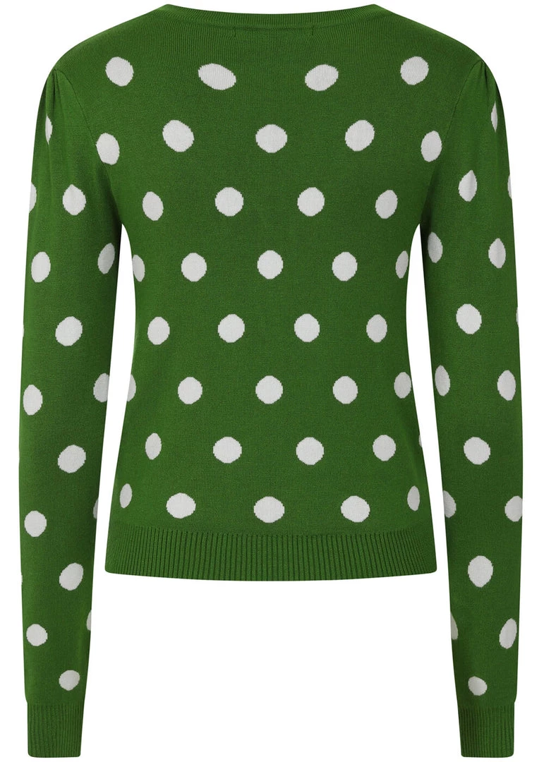 Collectif Violet Painted Polka50's Cardigan Green