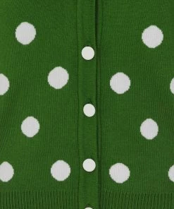 Collectif Violet Painted Polka50's Cardigan Green