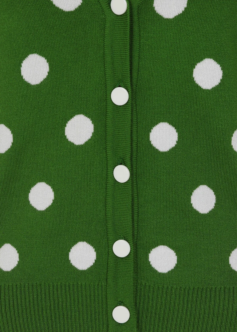 Collectif Violet Painted Polka50's Cardigan Green