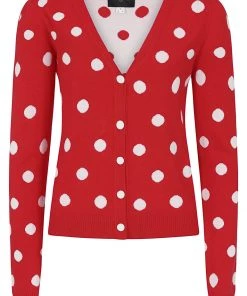 Collectif Violet Painted Polka 50's Cardigan Red New In