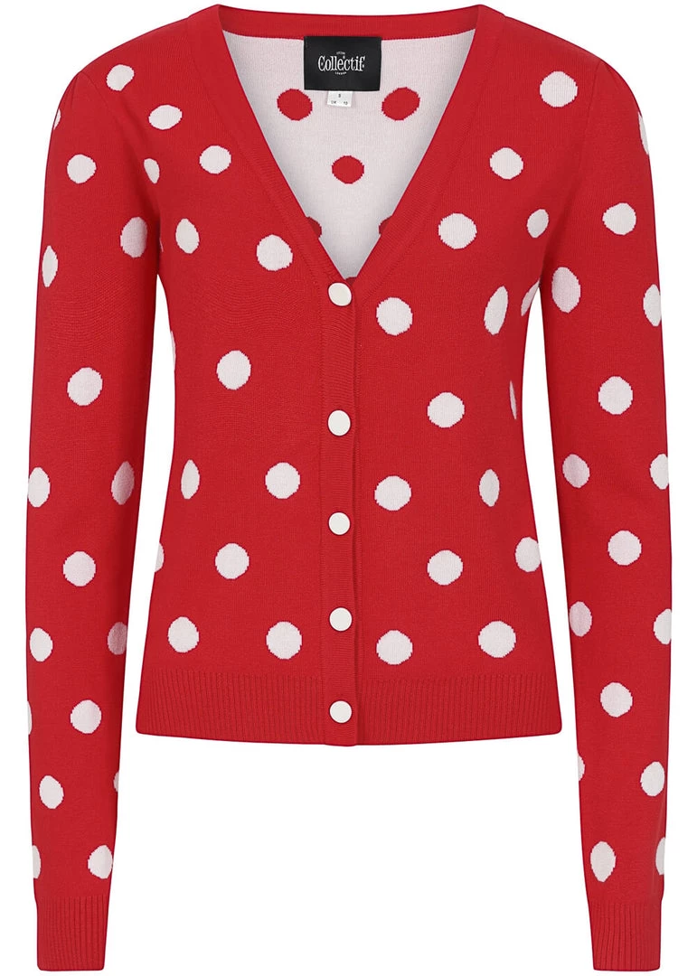 Collectif Violet Painted Polka 50's Cardigan Red New In
