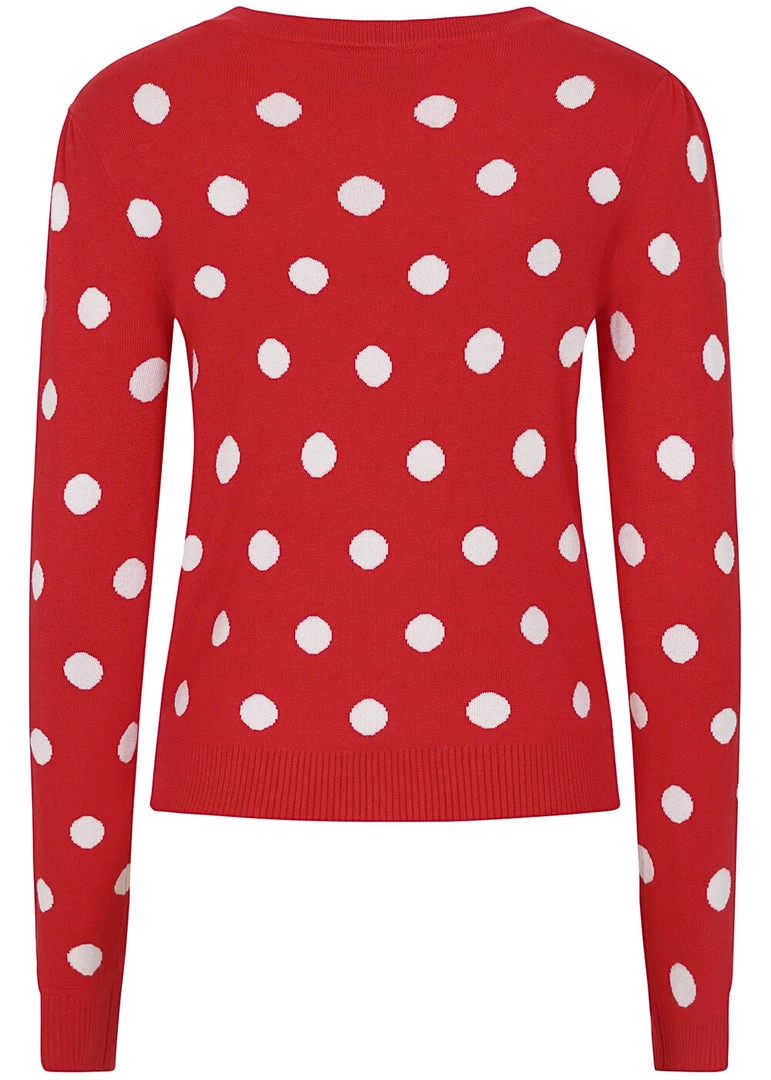 Collectif Violet Painted Polka 50's Cardigan Red New In