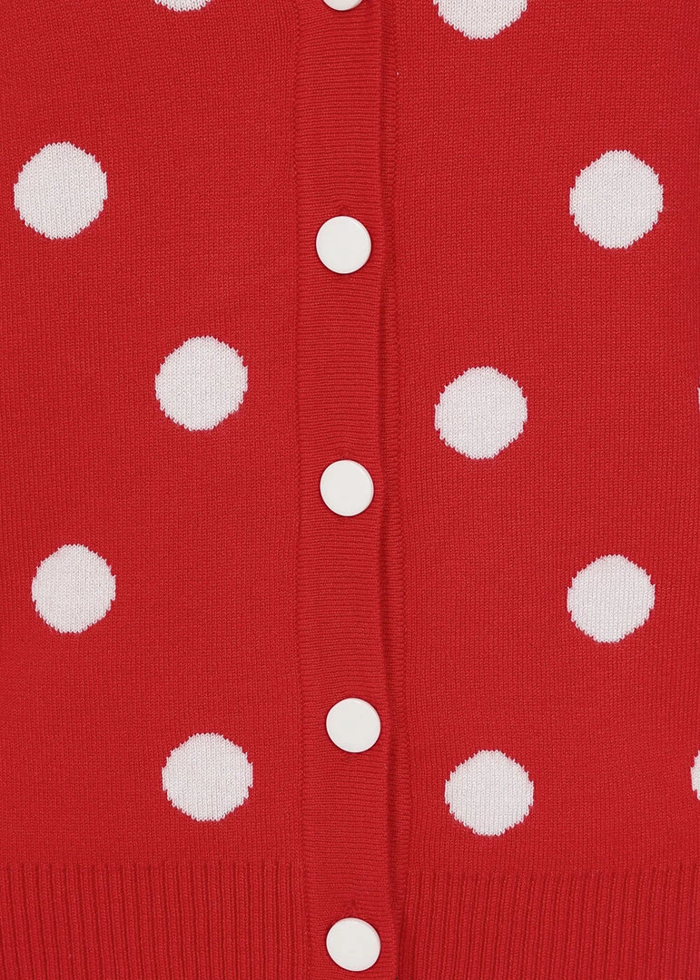 Collectif Violet Painted Polka 50's Cardigan Red New In