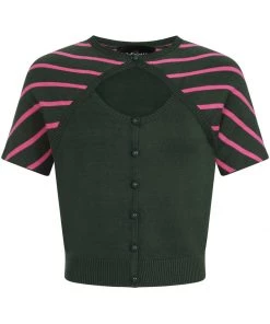 Collectif Phillis Striped 40's Cardigan Green Pink New In