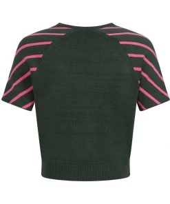 Collectif Phillis Striped 40's Cardigan Green Pink New In