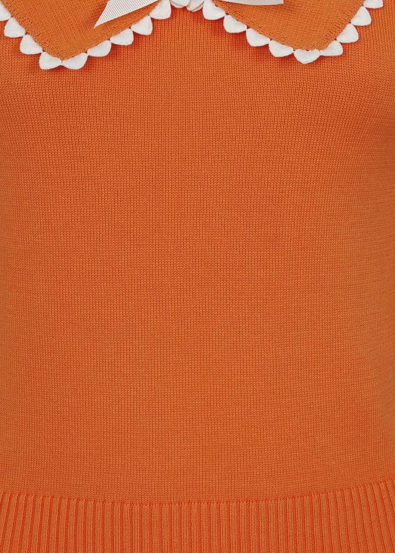 New In Collectif Babette Heart Trim 50's Jumper Orange Colour