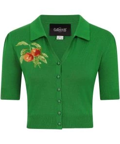 New In Collectif Jan Vintage Peaches 50's Cardigan Green