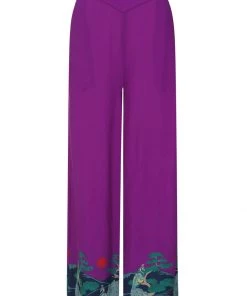 Collectif Alizee Peacock Land 70's Trousers Purple
