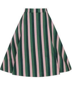 Collectif Mattie Palm Stripe 50's Swing Skirt Pink