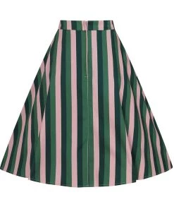 Collectif Mattie Palm Stripe 50's Swing Skirt Pink