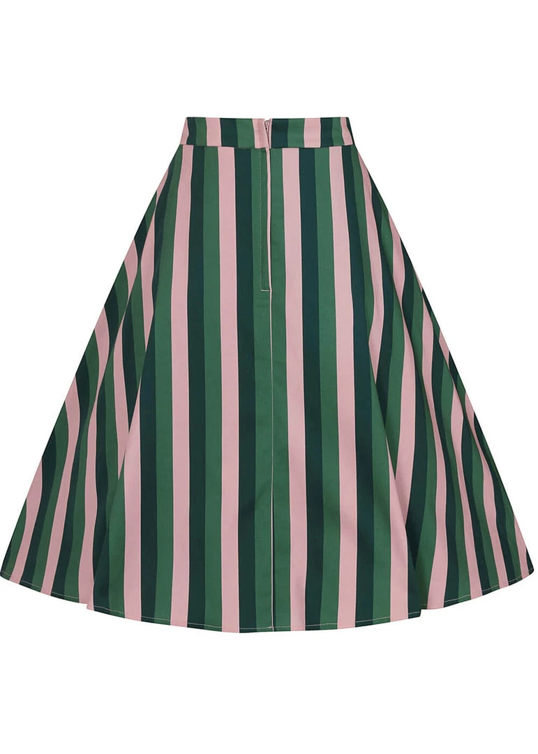 Collectif Mattie Palm Stripe 50's Swing Skirt Pink