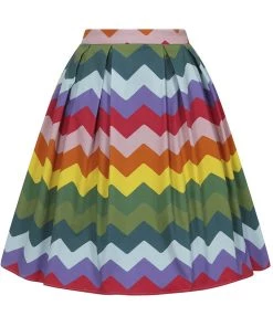 Collectif Marilu Rainbow Chevron 50's Swing Skirt Multi