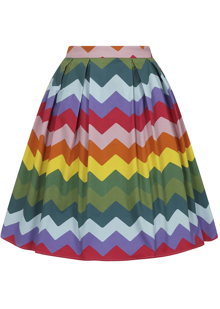 Collectif Marilu Rainbow Chevron 50's Swing Skirt Multi