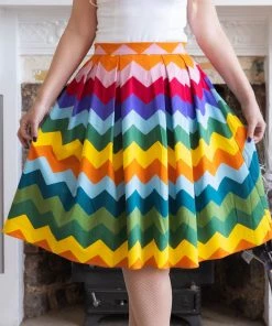 Collectif Marilu Rainbow Chevron 50's Swing Skirt Multi