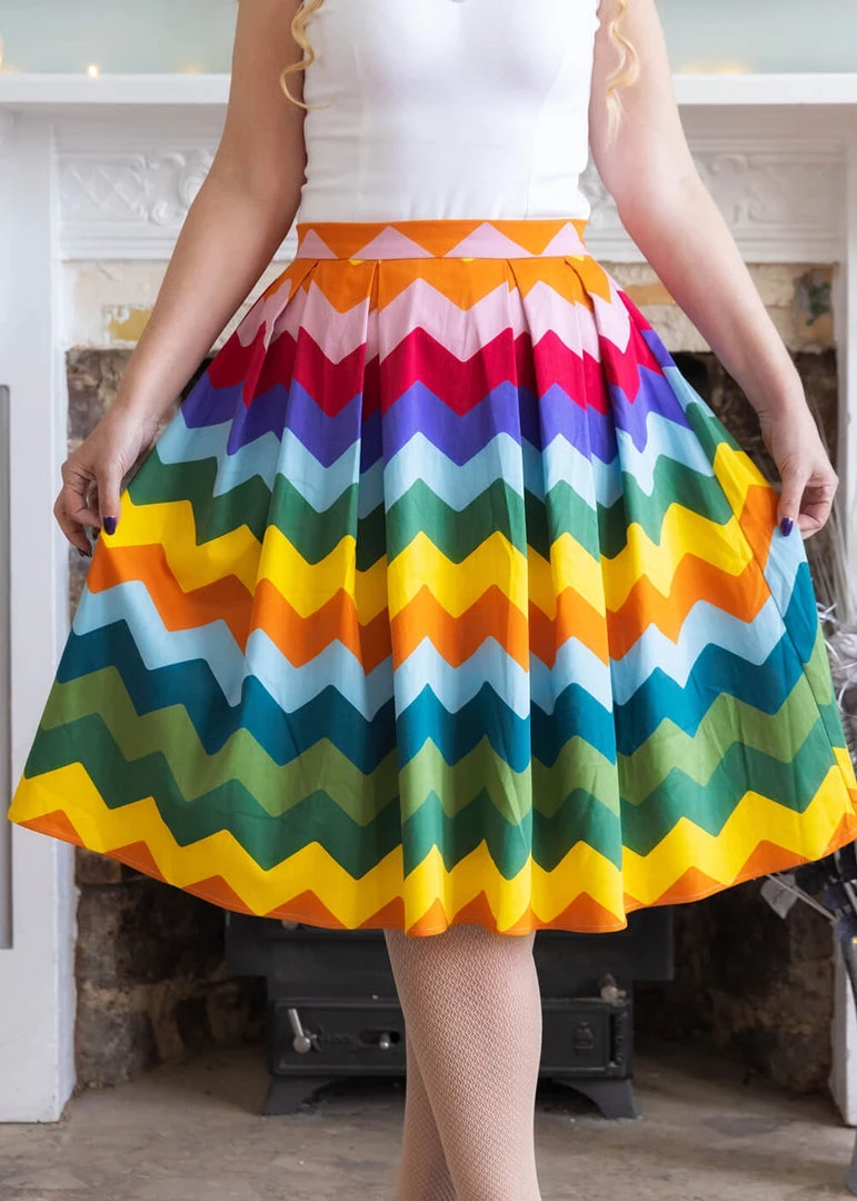 Collectif Marilu Rainbow Chevron 50's Swing Skirt Multi