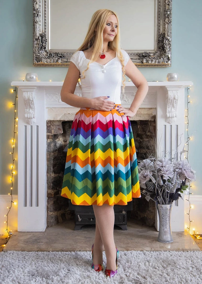 Collectif Marilu Rainbow Chevron 50's Swing Skirt Multi