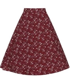 Collectif Cassie Bandana 50's Swing Skirt Burgundy New In