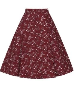 Collectif Cassie Bandana 50's Swing Skirt Burgundy New In
