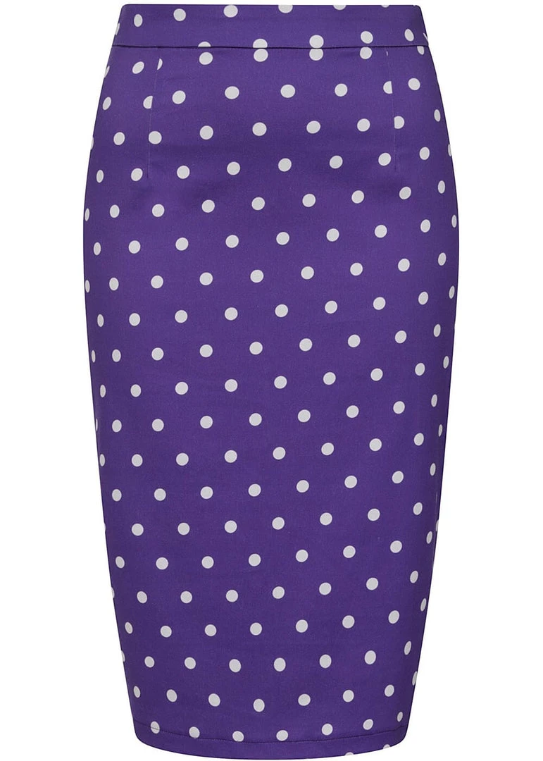 Collectif Polly Pretty Polka 50's Pencil Skirt Purple