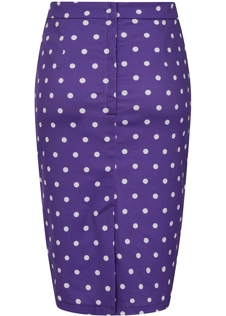 Collectif Polly Pretty Polka 50's Pencil Skirt Purple