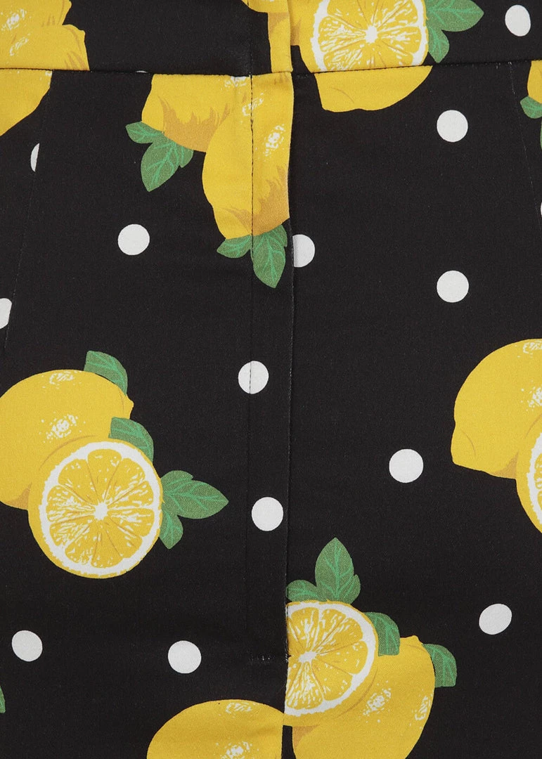 Collectif Polly Polka Lemon 50's Pencil Skirt Black New In