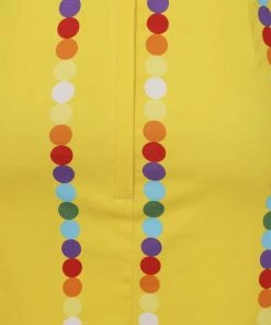 New In Collectif Polly Rainbow Polka Stripe 50's Pencil Skirt Yellow