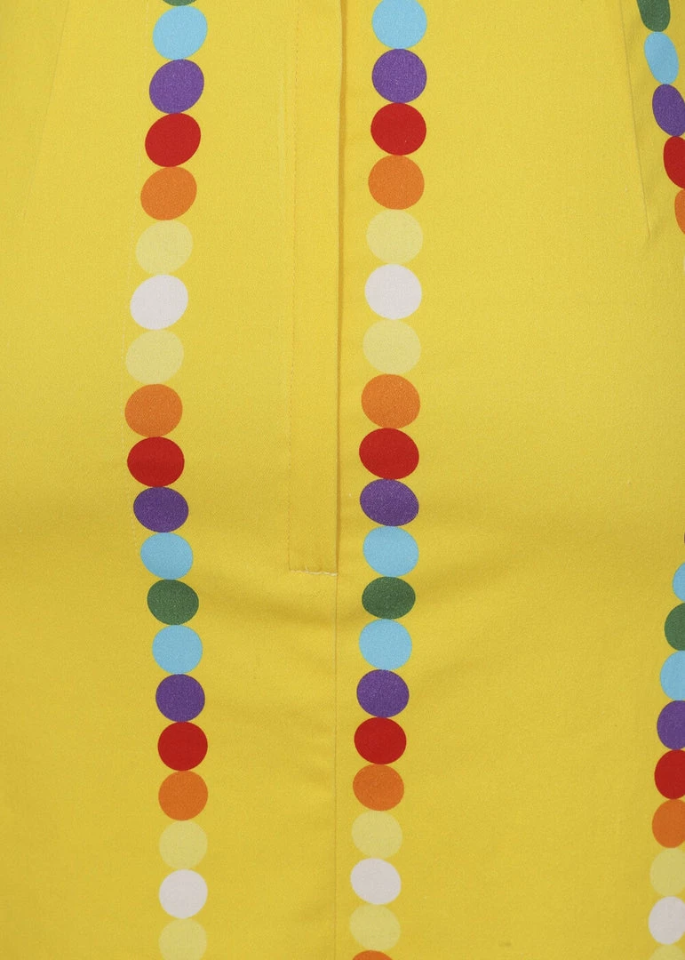 New In Collectif Polly Rainbow Polka Stripe 50's Pencil Skirt Yellow