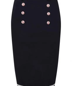 Collectif Nancy Nautical 40's Pencil Skirt Navy