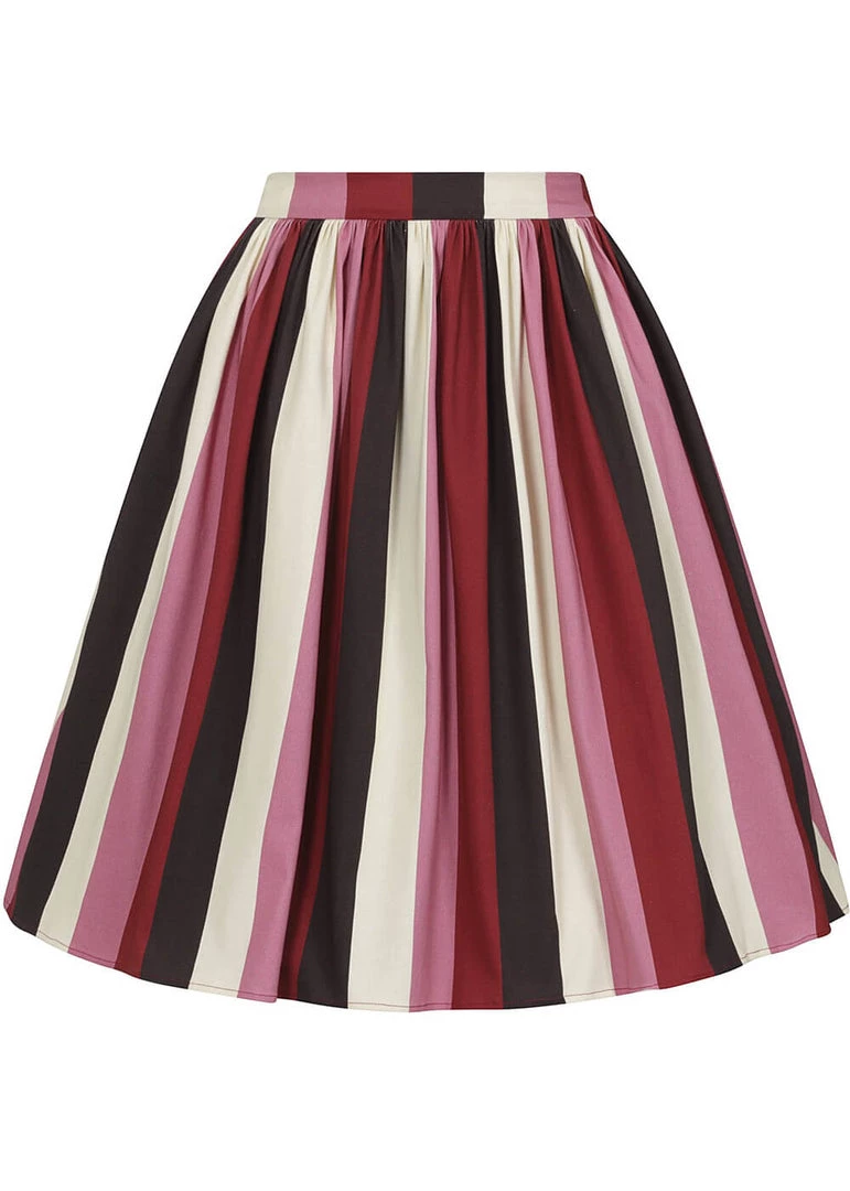 New In Collectif Jasmine Bubble Gum Stripe 50's Swing Skirt Multi