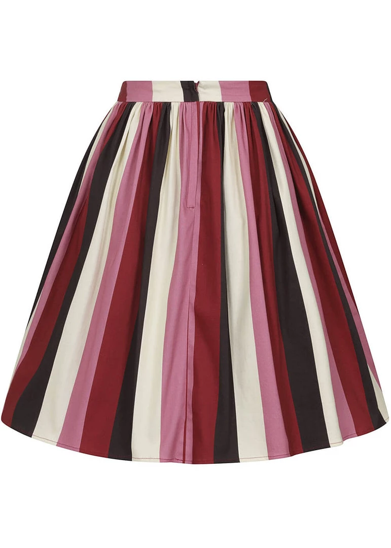 New In Collectif Jasmine Bubble Gum Stripe 50's Swing Skirt Multi