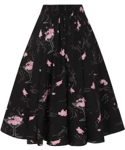 New In Collectif Megan Tipsy Elephants 50's Swing Skirt Black