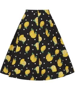 Collectif Matilde Polka Lemon 50's Swing Skirt Black New In