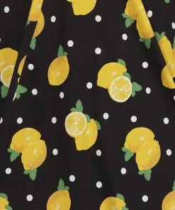 Collectif Matilde Polka Lemon 50's Swing Skirt Black New In