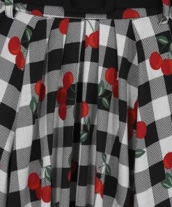 Collectif Dakota Gingham Cherries 50's Swing Skirt Black
