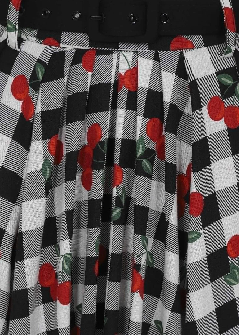 Collectif Dakota Gingham Cherries 50's Swing Skirt Black