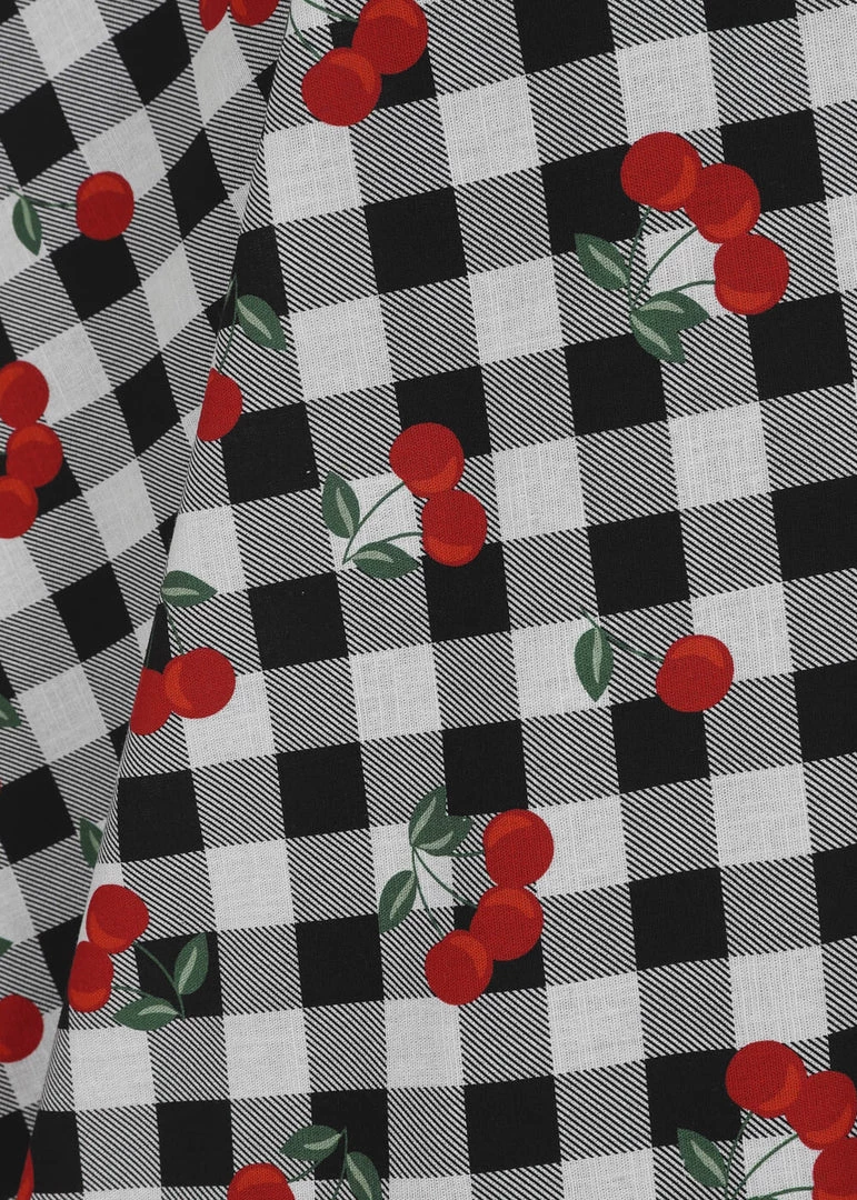 Collectif Dakota Gingham Cherries 50's Swing Skirt Black