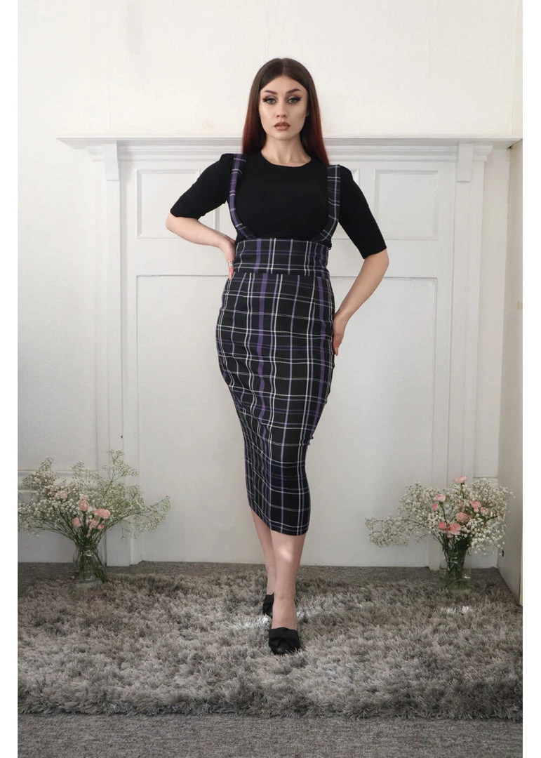 Collectif Karen Nancy Check 60's Pencil Skirt Black New In