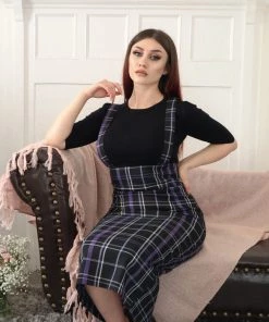 Collectif Karen Nancy Check 60's Pencil Skirt Black New In