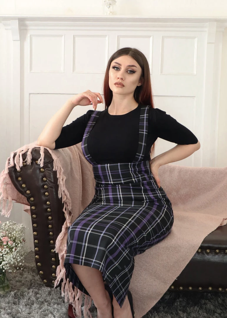 Collectif Karen Nancy Check 60's Pencil Skirt Black New In