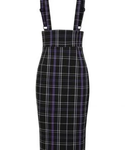 Collectif Karen Nancy Check 60's Pencil Skirt Black New In