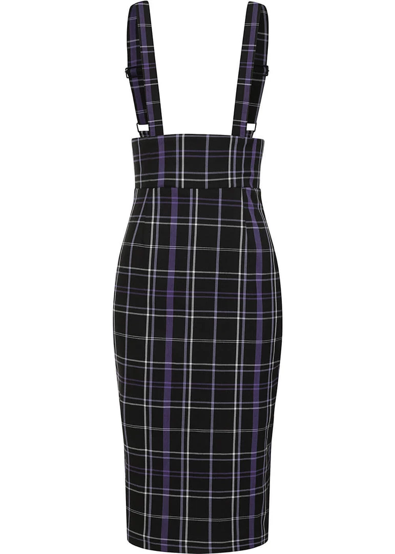 Collectif Karen Nancy Check 60's Pencil Skirt Black New In