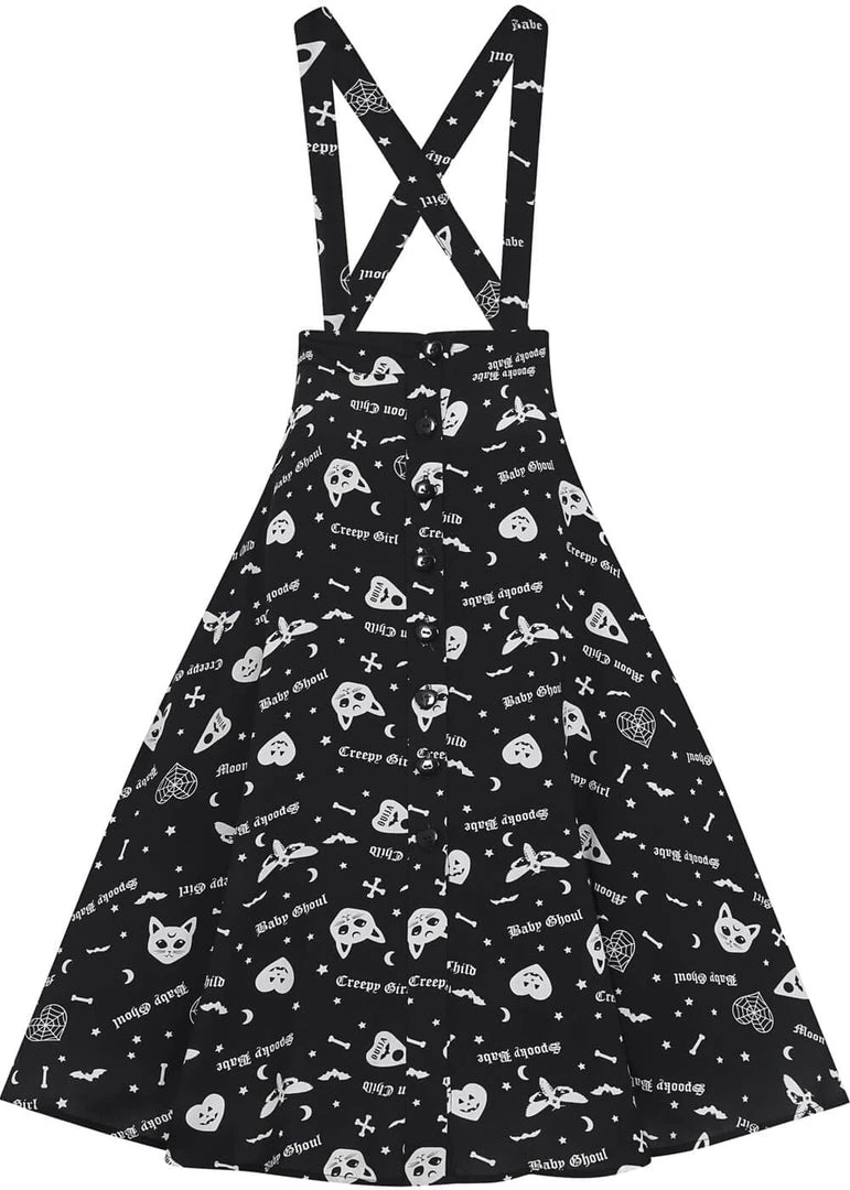 New In Collectif Morgan Creepy Girl 80's Midi Swing Skirt Black