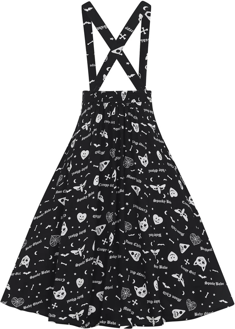 New In Collectif Morgan Creepy Girl 80's Midi Swing Skirt Black