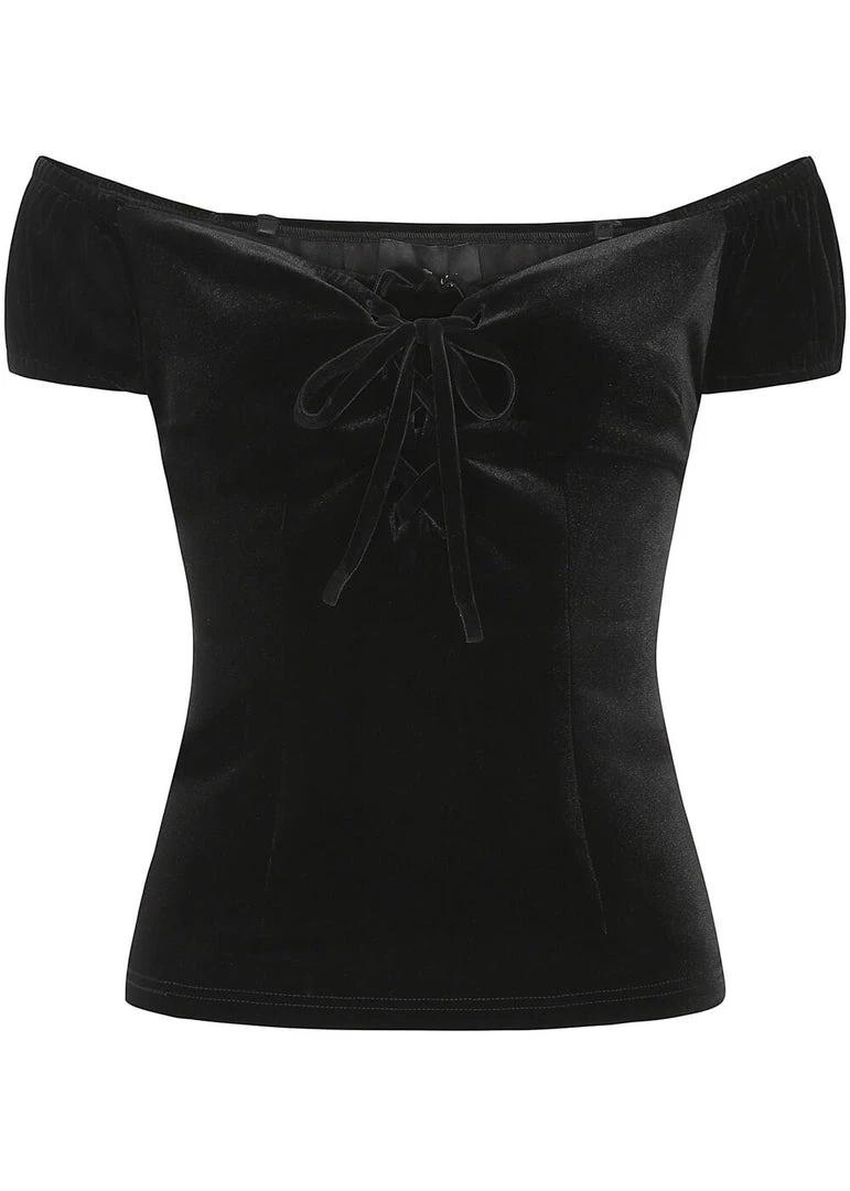 New In Collectif Dolores Darkwear Velvet 50's Top Black