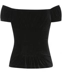 New In Collectif Dolores Darkwear Velvet 50's Top Black