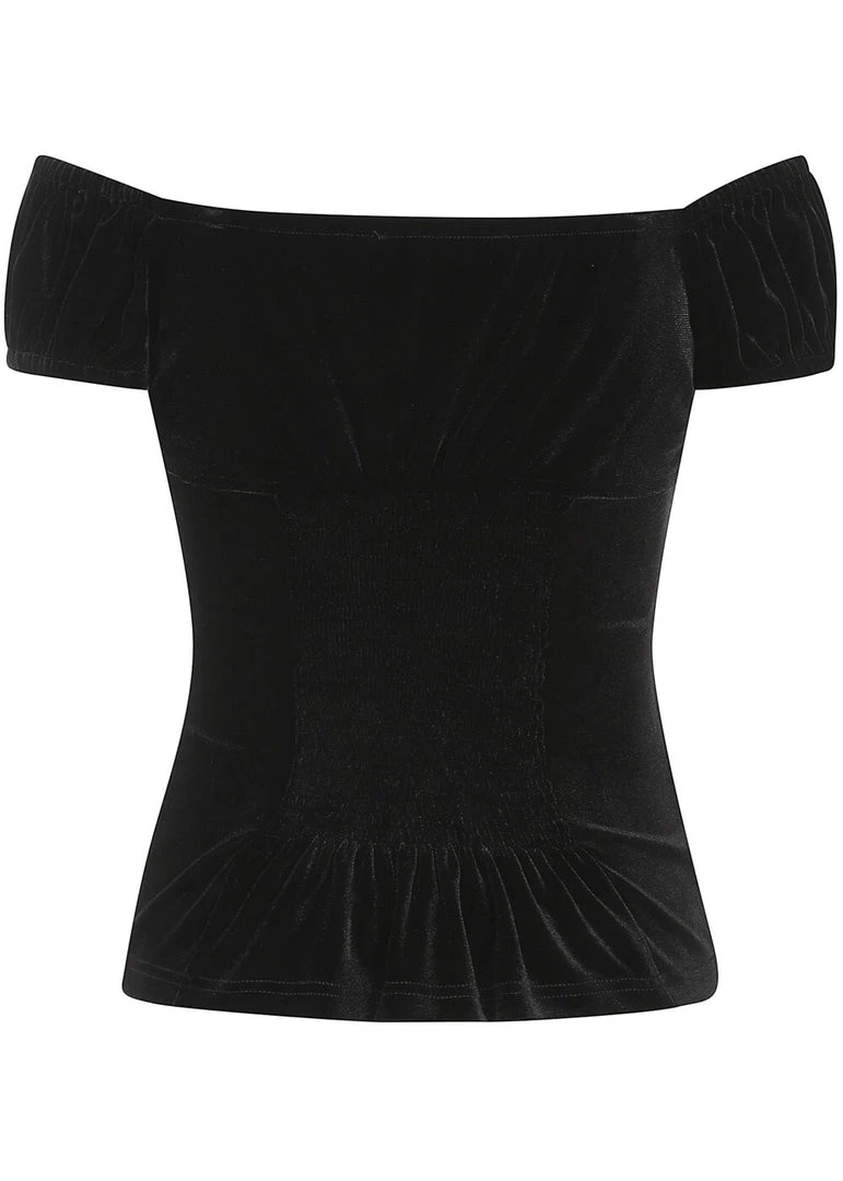 New In Collectif Dolores Darkwear Velvet 50's Top Black
